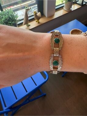 Silver Green Stone Link Bracelet